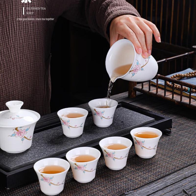 Tuopai High-Grade Suet Jade Porcelain Kung Fu Tea Set