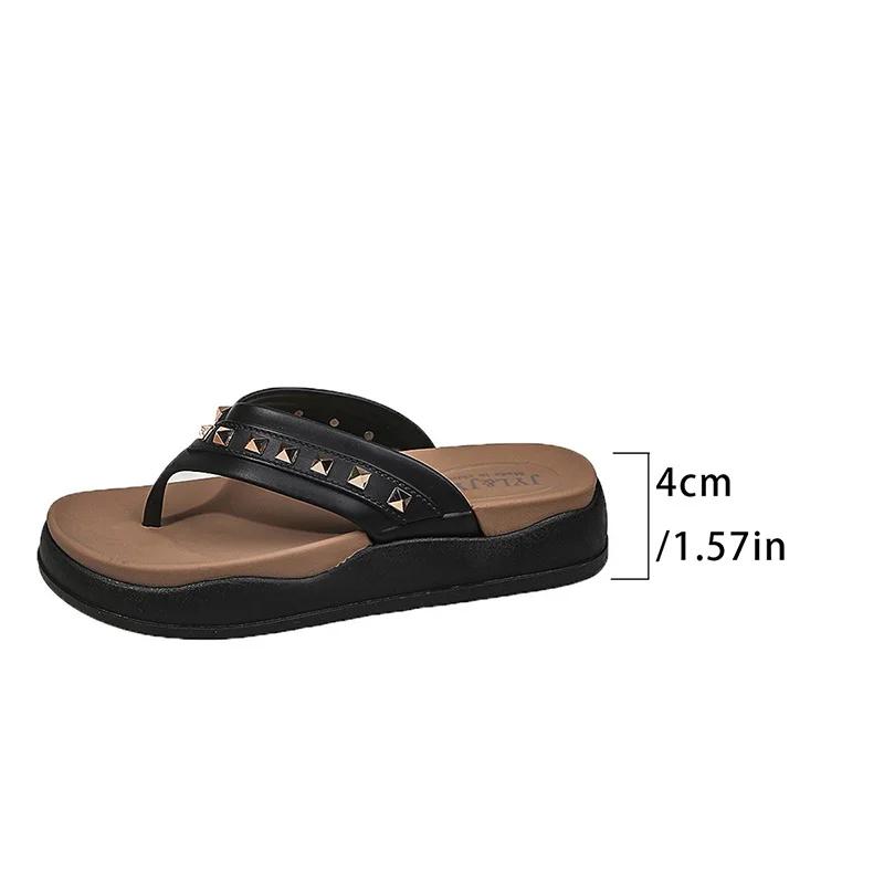 

Rivet Thick Sole Sandals for Women Comfort Flat Heels Chunky Platform Slippers Woman 2025 Summer Light Non Slip Flip Flops 40 чёрный