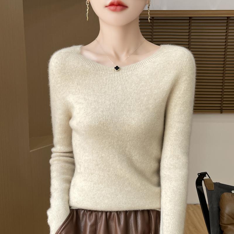 

24 осенний новый женский вязаный свитер женский с низким вырезом с круглым вырезом базовая рубашка женская облегающая первая линия готовой одежды S