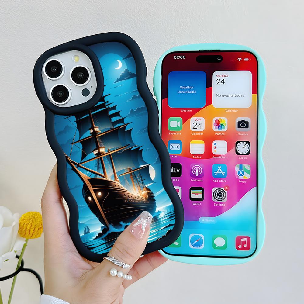 Pirate Corsair Mobile Phone Case for iPhone 17 16 15 14 13 12 11 Air Pro Max Plus Wavy Edge TPU Colorful Cover Cover Pretty