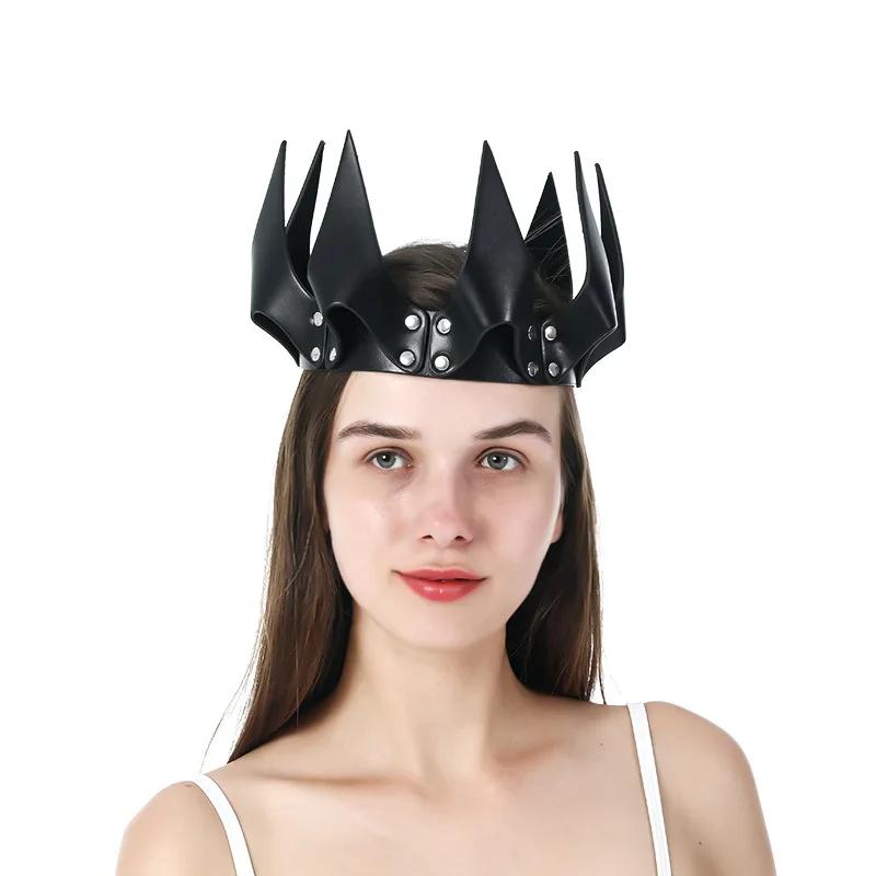 Leather Crown Mask  Fetish Head Black Cosplay Adult Halloween Masquerade Women's Costumes