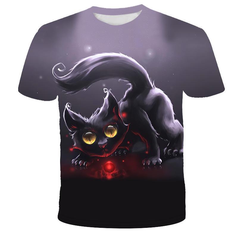 Летняя футболка с коротким рукавом Модная Интересная Кошка Креативный Принт Удобная Повседневная Свободная Оверсайз Мужская Женская Футболка S