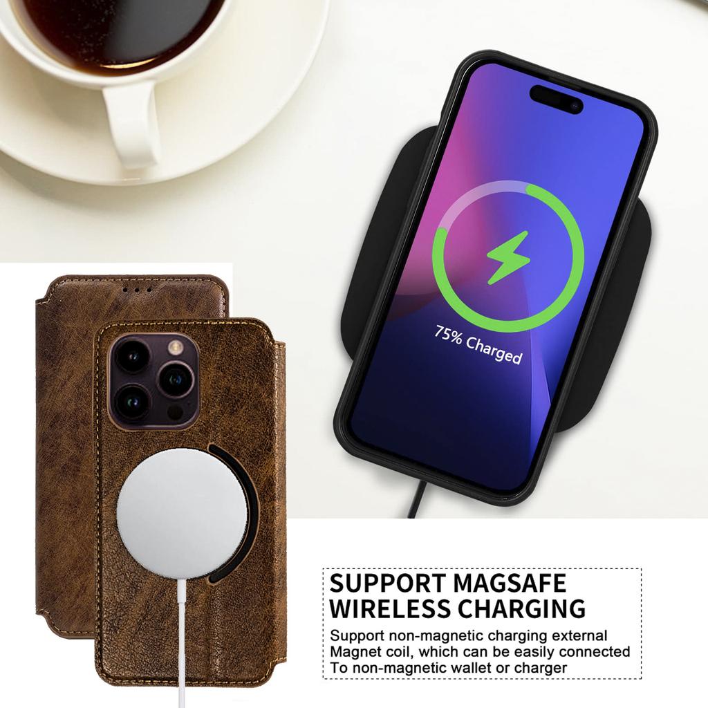For iPhone 15 Anti-Scratch PU+TPU Matte Case Compatible with MagSafe Wallet Phone Cover