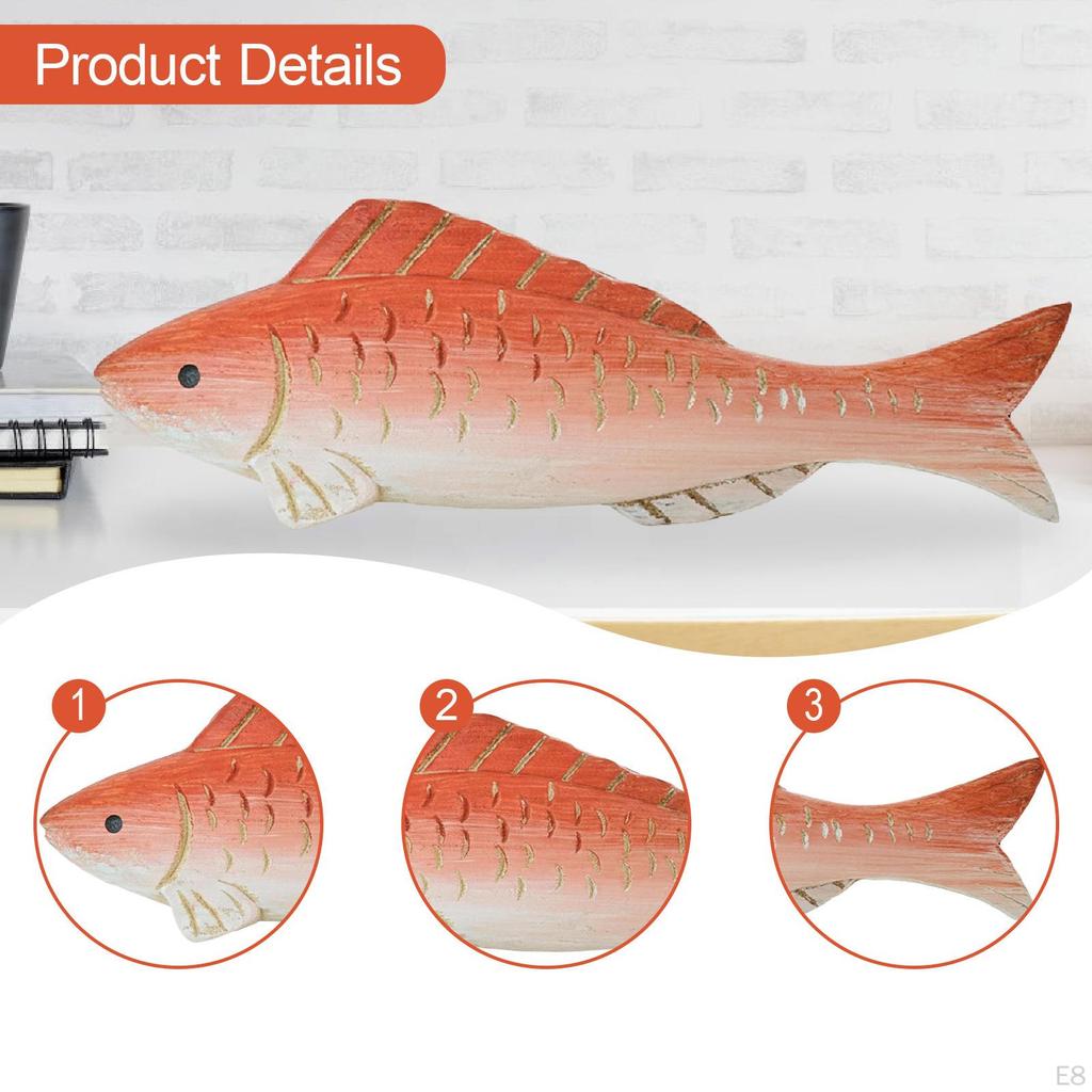 Fish Statue Wooden Figurine Birthday Gift Sculpture Ornament for Living Room Cafe Table