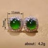 Natural Chalcedony Green Square Earrings for Women Retro Inlay Diamonds Small Round Bead Earings Stud Fashion Jewelry