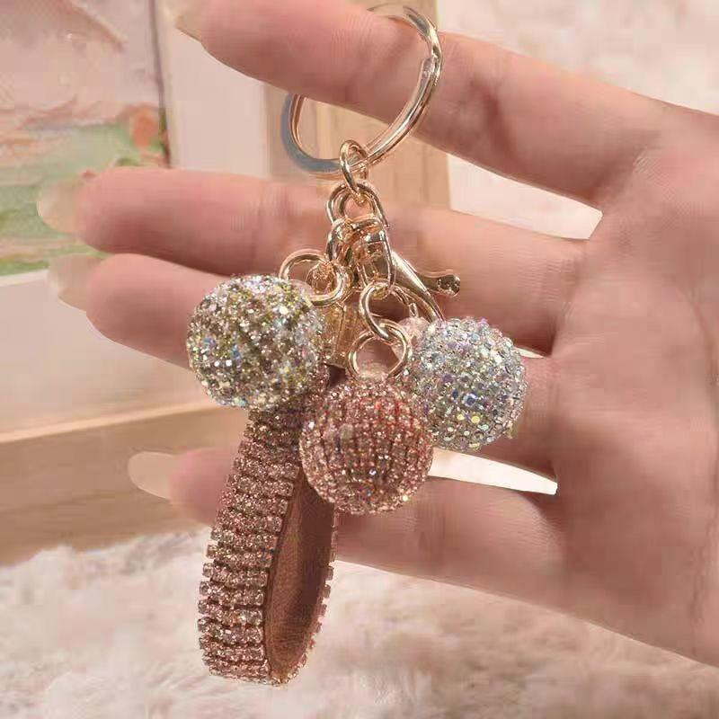 

Rhinestone Round Ball Keychain, Shiny Crystal Metal Key Ring, Cute Handmade Diamond Pendant Bag Hanging Ornament Gift