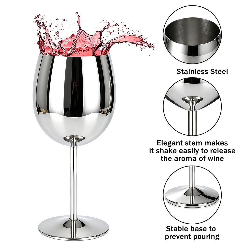 2pcs Stainless Steel 304 Metal Wine Goblets 350ml Wine Glass Stainless Steel Stem Wine Glasses Home
