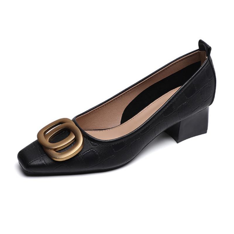 Fashion 2025 New Spring Women’s Chunky Heel Pumps Luxury Low Cut Mid Heels Leather Office  Soft Soled Plus Size 34-43 Single Shoes