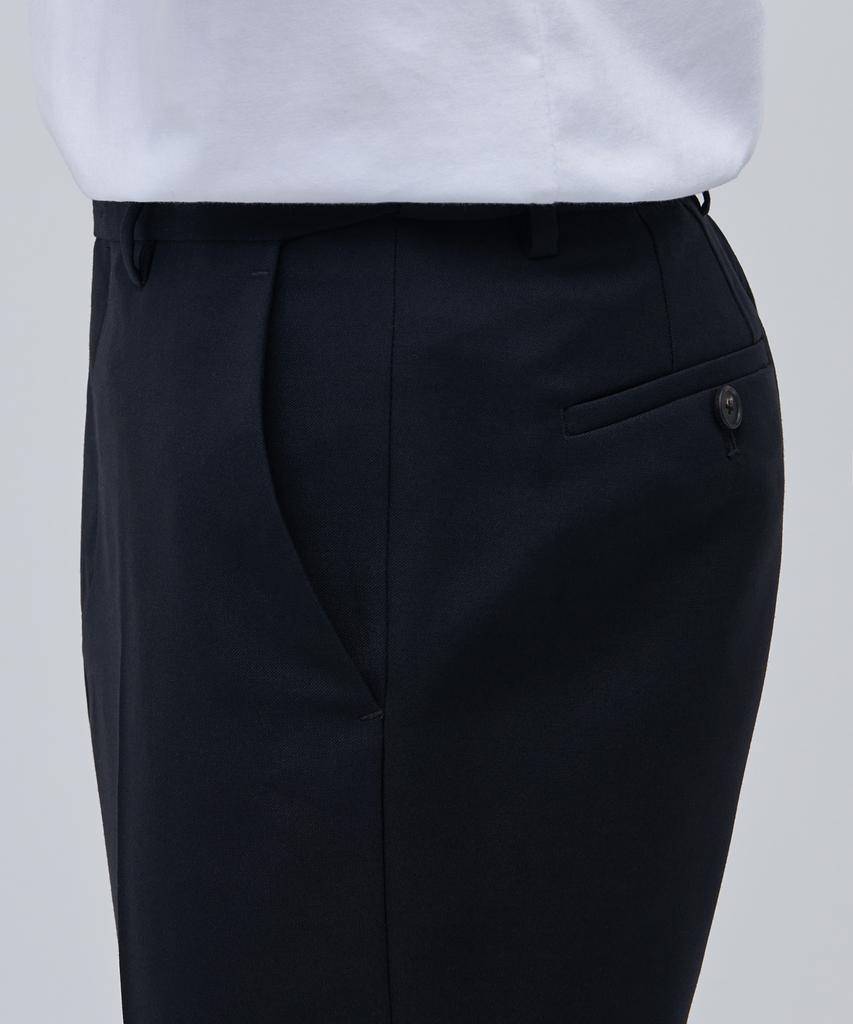 Musinsa Standard Wool Blend Relaxed Tapered Hidden Banding Crop Slacks [Navy]