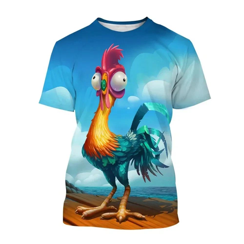 Fun Chicken Moana Pattern 3D Printed T-shirt Summer Men's Cartoon Anime Round Neck Top Casual Personalized Fashion Short Sleeve Street Wear