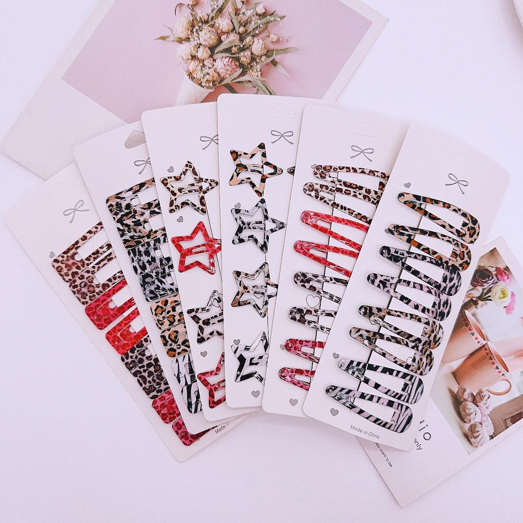 8pcs Leopard Print Hair Clips for Women Girls Geometric Cute Star BB Clips Bangs Hairpins Y2K Clips Headdress Hair Accessories