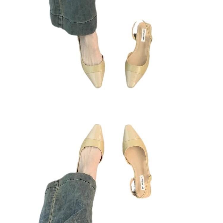 Sieviešu 2024. gada jaunās vasaras sandales ar zemiem papēžiem, smailiem purngaliem, franču stila maigām vakara kurpēm, Mary Jane stila kurpēm