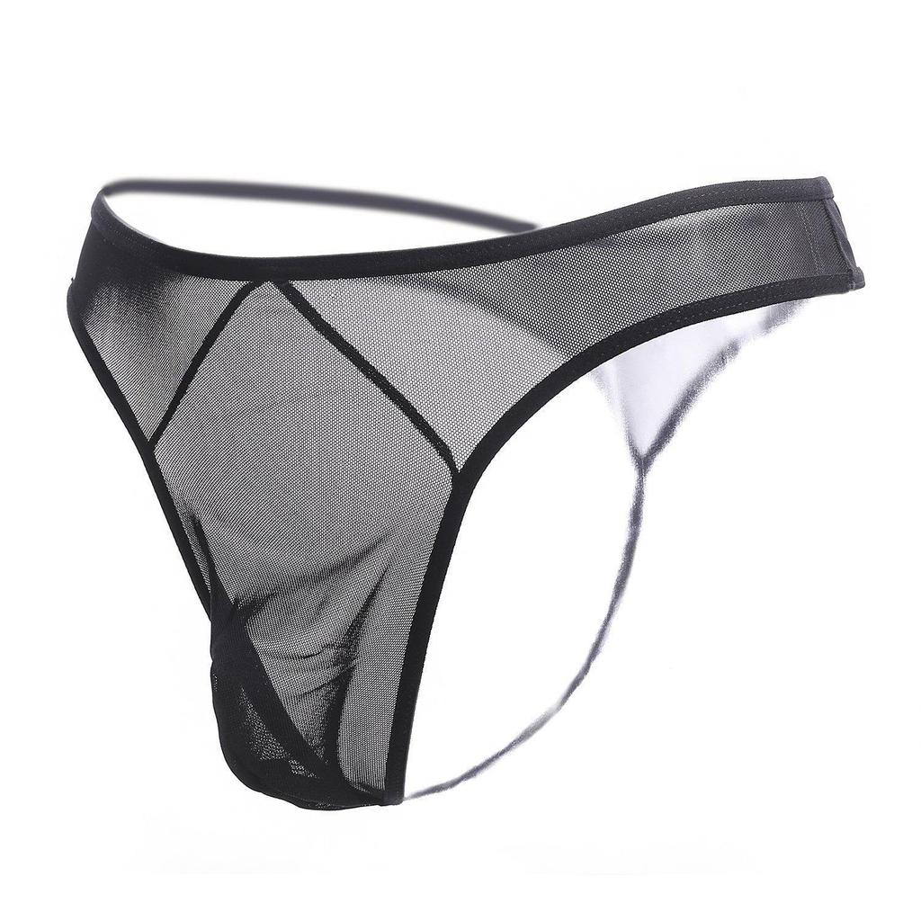 Ultratenká pánská průhledná tanga ze síťoviny - Macho spodní prádlo T-Back s nízkým pasem