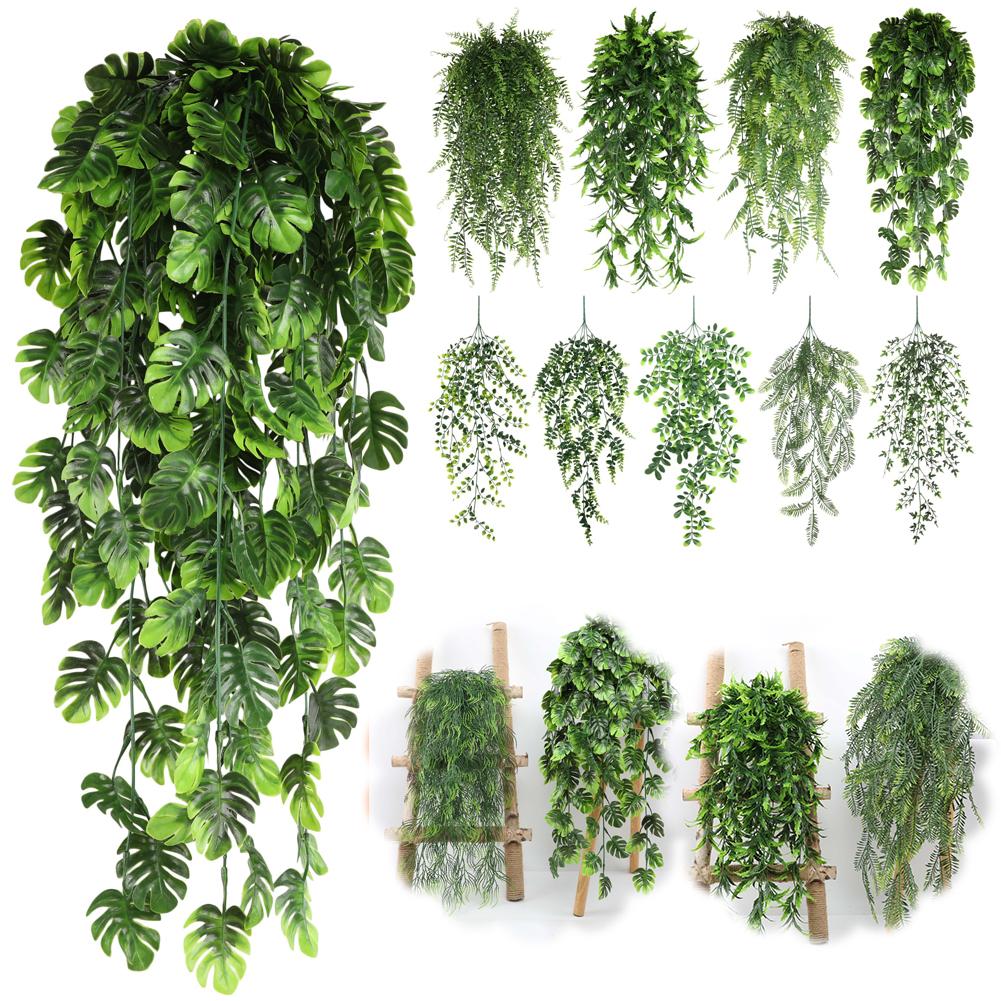 80cmPersian Fern Leaves Vines Home Room Decor Hanging Artificial Plant Plastic Leaf Grass Wedding Party Wall Balcony Decoration