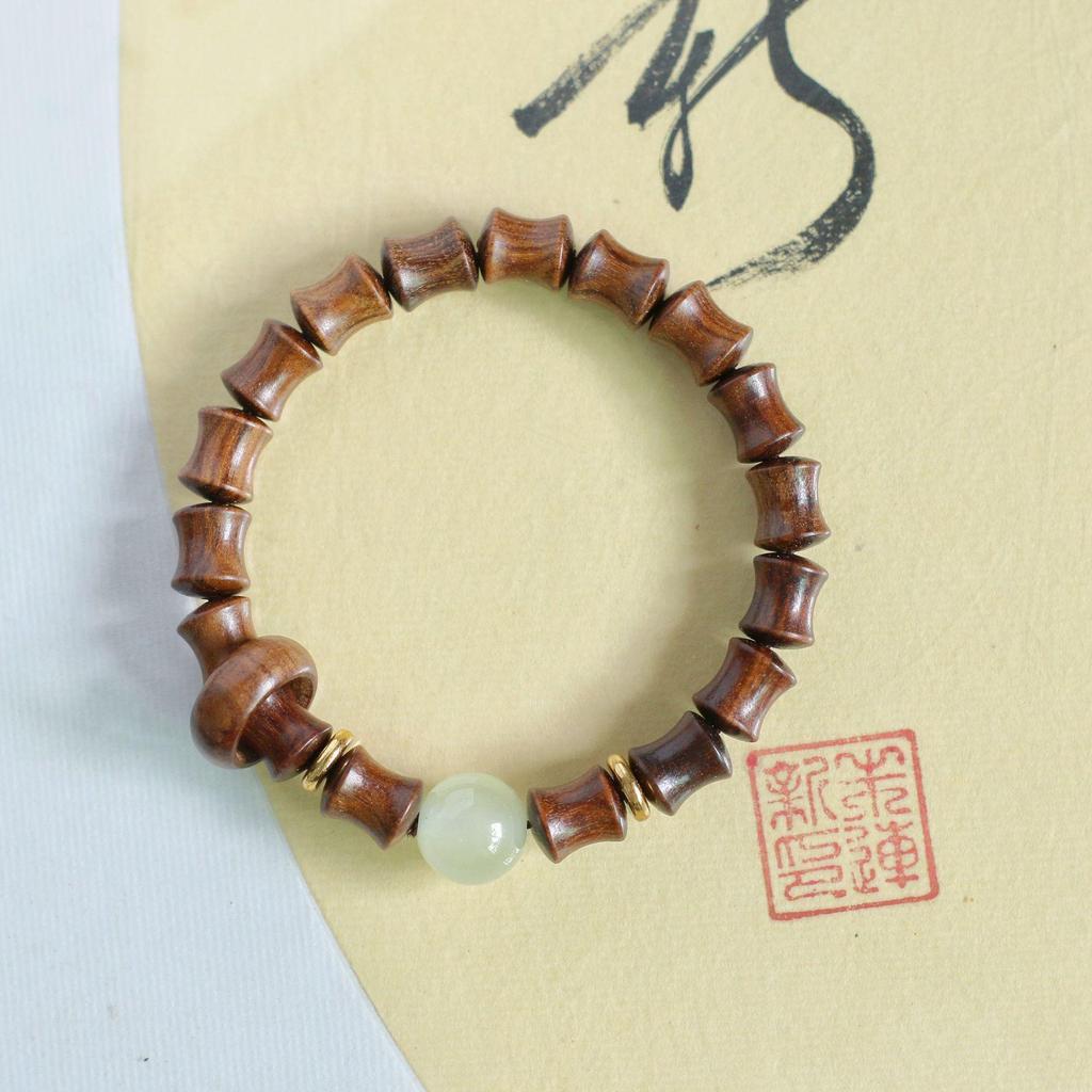 Red Pine & Green Sandalwood Beads with Shoushan Stone Bracelet - Unisex Chinese Style