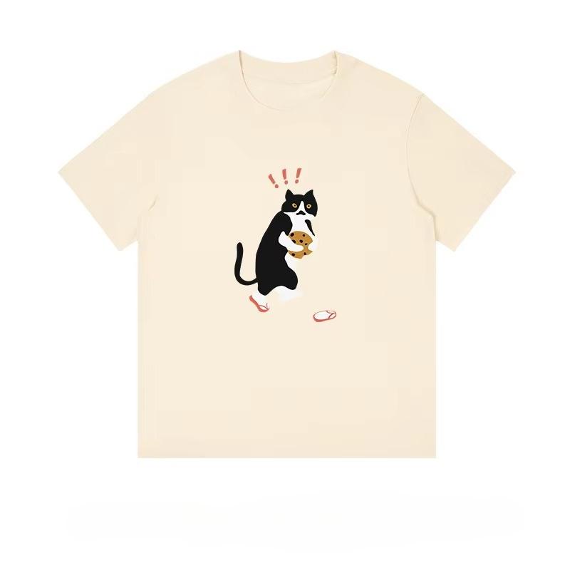 Summer Men's Short Sleeve Fun Cat Couple Printed Half Sleeve Casual Loose Heavy Cotton T-Shirt Men - Autumn and Winter Innerwear