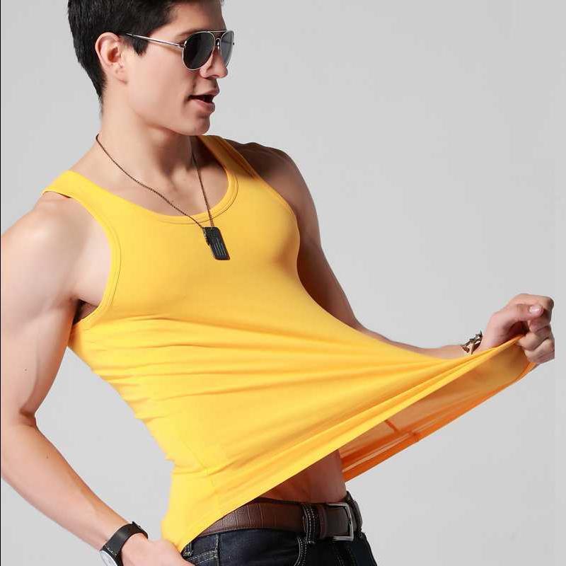 Kolsuz Tank Top erkek Spor Rahat Fanila Düz Renk Dip Streç Spor Tayt Spor Çapraz raylı Koşu Gömlek