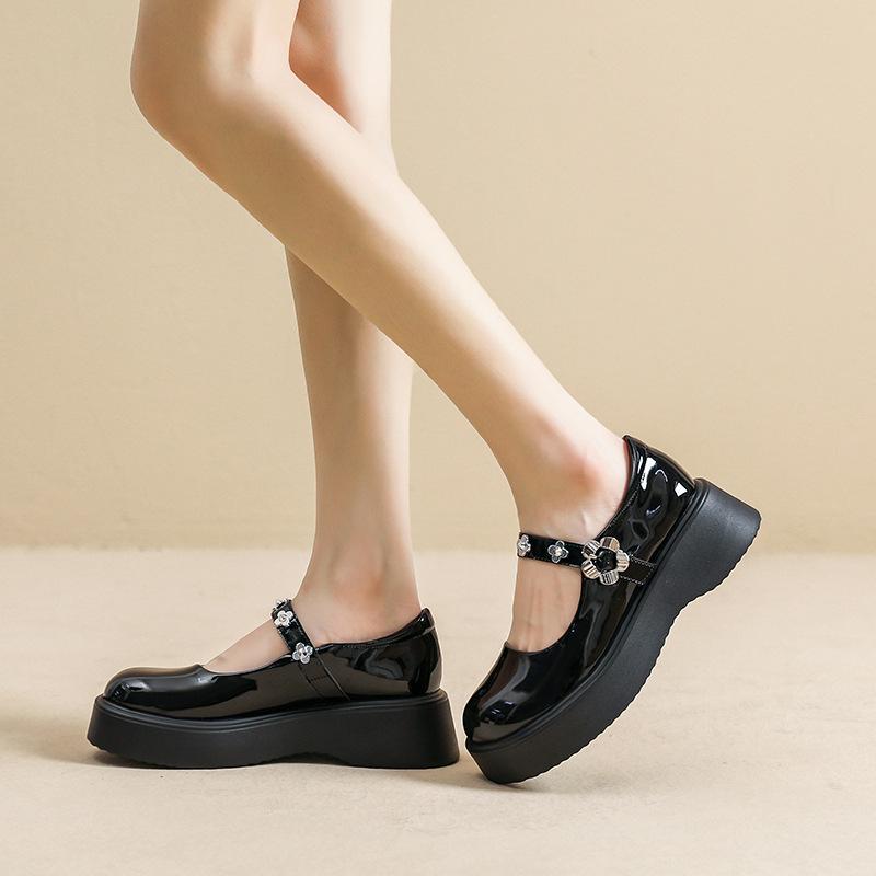 Flower Buckle Mary Jane Muffin Single Shoe Style College Platform Small Leather Shoes Women
