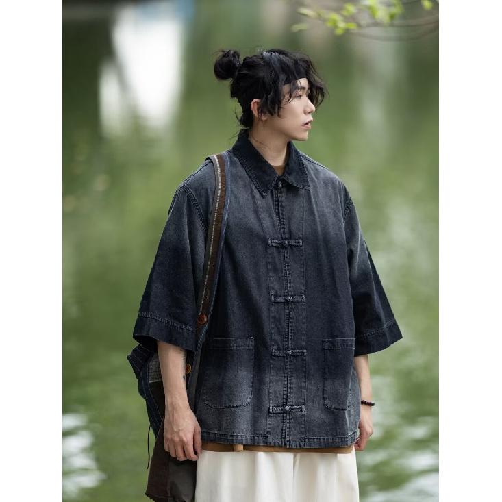 Summer New Chinese Style Vintage Denim Jacket For Men And Women, Loose Retro Button Washed Denim Top