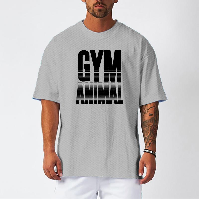 Muscleguys Gym Animal Running T-shirts Mens Oversized Drop Shoulders Half Sleeve T Shirt Summer Quick Dry Mesh Clothing Fitness Loose Shirt