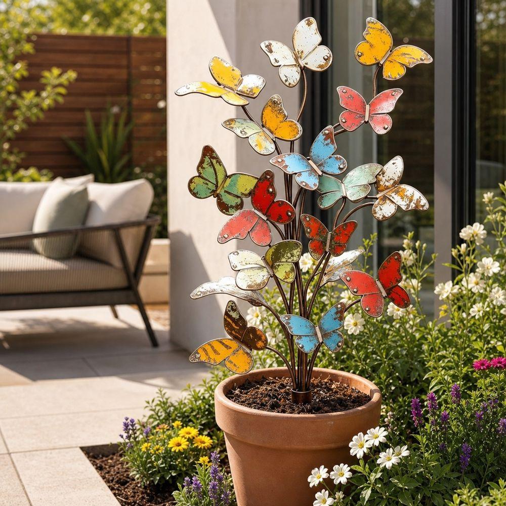 2D Flat Butterfly Yard Stake Decorative Butterfly Plant Stake Metal Garden Stake  Lawn Decoration
