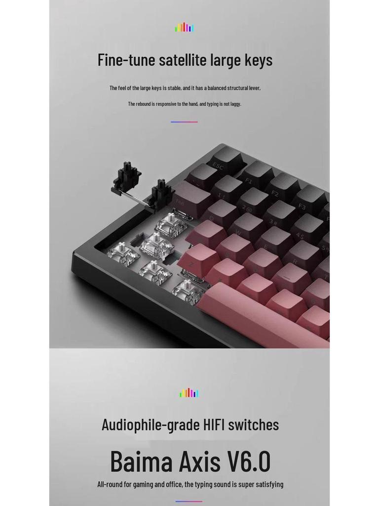 In Stock Three-Mode Wireless Mechanical Keyboard with Wired/Bluetooth Options, Color Blocking, Knob, Hot-swappable Keys, and Side Engravings