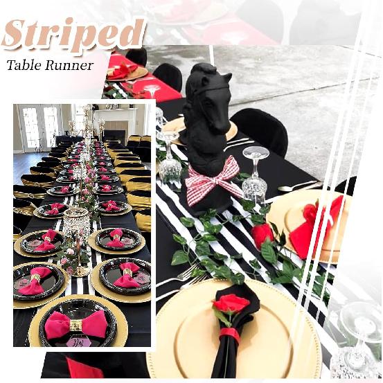 10 Pcs Striped Plastic Table Runner 14 X 108 Inch Black and White Disposable Table Runner for Birthday Parties Wedding Decorations Baby Shower Racing