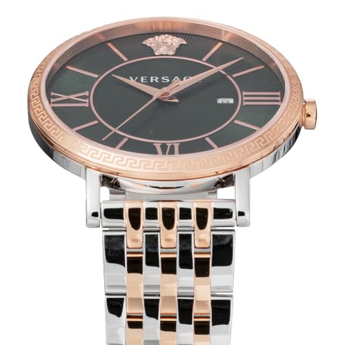 VERSACE Men's V-ETERNAL Watch (VENCA0424) with Quartz Movement, Water Resistant, Sapphire Crystal, Green Dial, and Stainless Steel