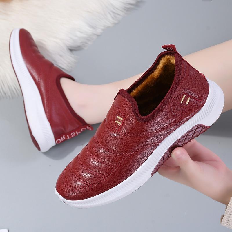 Cotton Shoes, Women's Waterproof Fleece Shoes, Flat and Warm Short Boots for Middle-aged and Elderly People