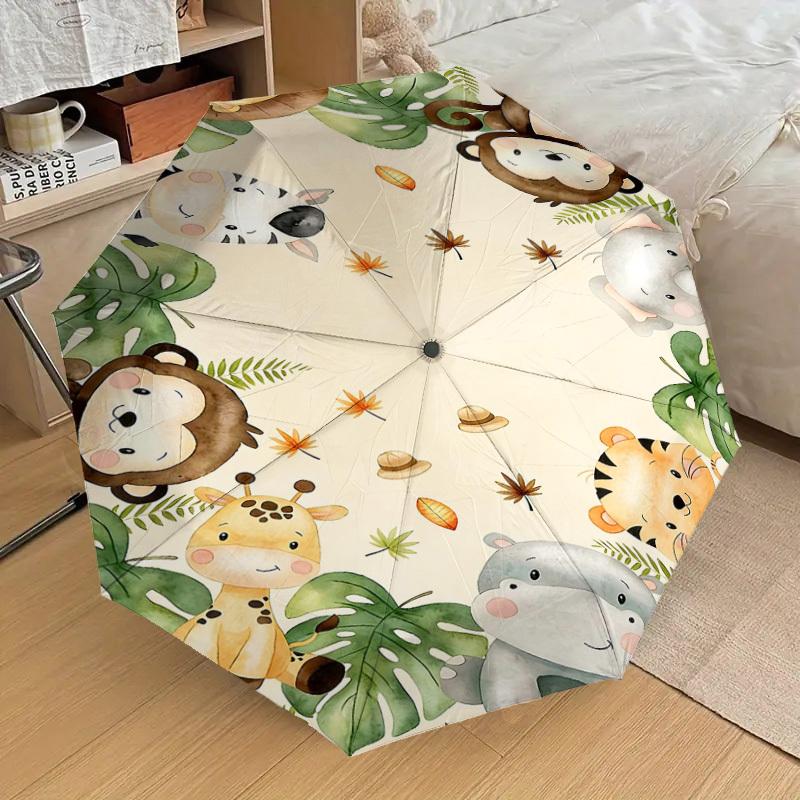 1PC Jungle Animals Umbrella-8-Rib Reinforced, Automatic Open, Lightweight & Durable, Fashion Accessory for Outdoor, H0406