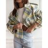 British Suit Collar Checked Coat British Suit Collar Plaid Print Long Sleeve Small Coat