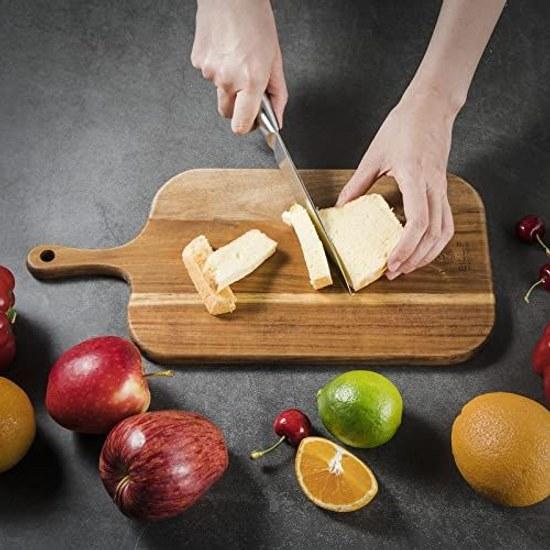 Cutting Board Acacia Wood Kitchen Large Handle Natural Material Lightweight Eco-friendly Wooden Stylish Lunch Tray Pizza Bread Steak Plate Camping