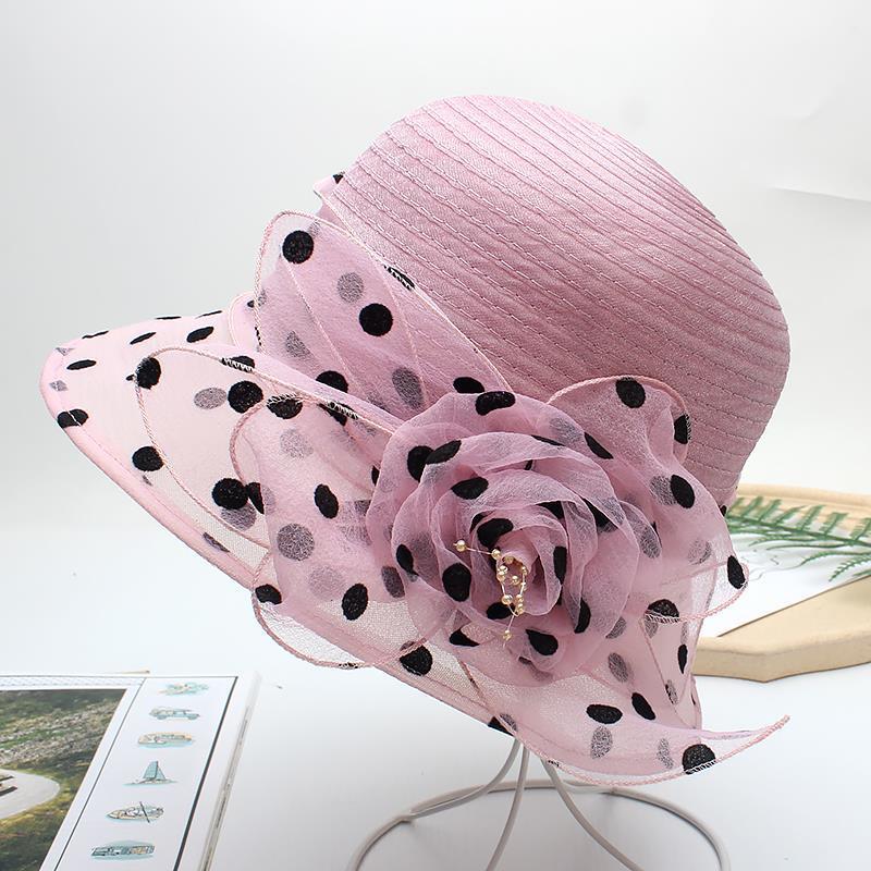 

Шляпа от солнца с принтом в горошек — легкая, дышащая, элегантная, с жаккардовой сеткой — идеально подходит для свадьбы, дерби, путешествий, пляжа и повседневного использования M（56-58cm）