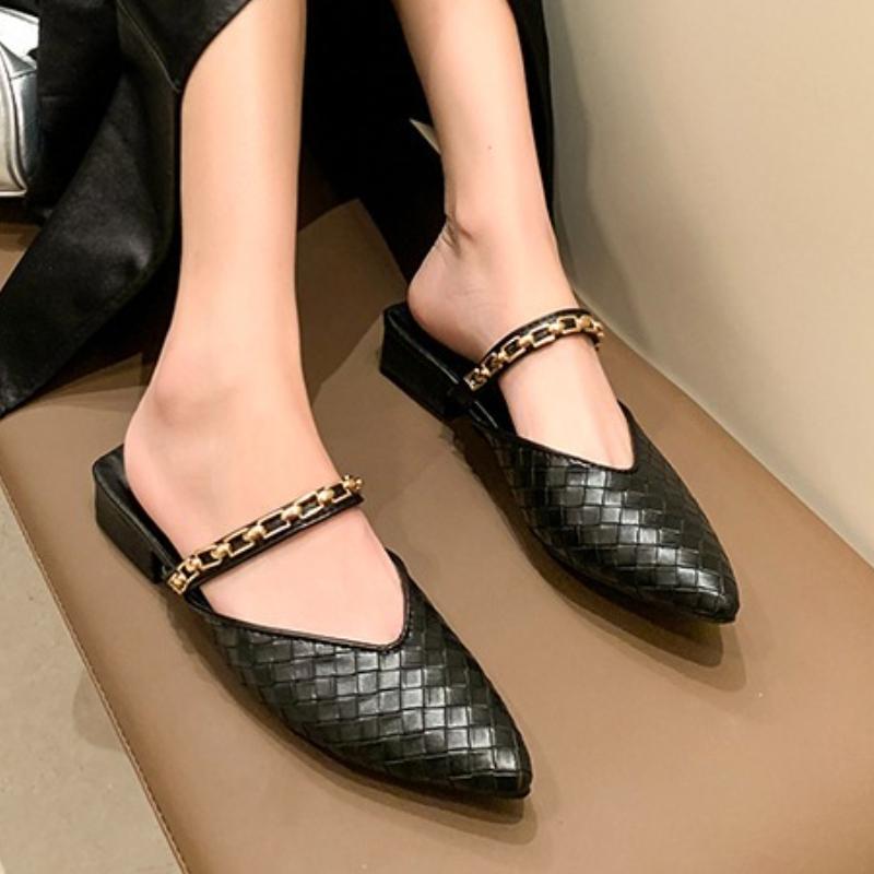Retro Spitze Halbschuhe Damen Flach Sommer Neue Modische Outdoor-Schuhe Mules Slip-On Sandalen Bequeme Gummisohle