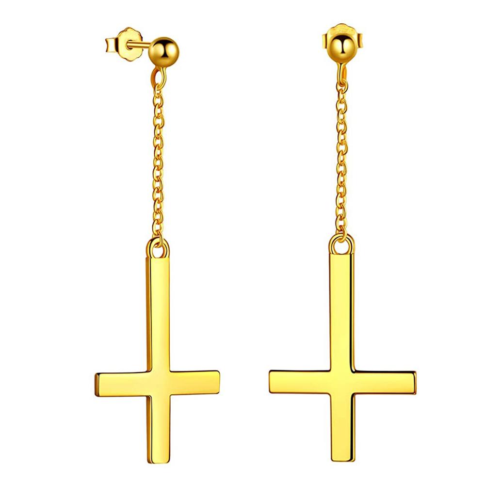 1 Par Hombre Mujer Acero Inoxidable Colgante Cruz Invertida Hacia Abajo Iglesia de Satán Templo Oculto Satánico Brujería Pendiente Joyería