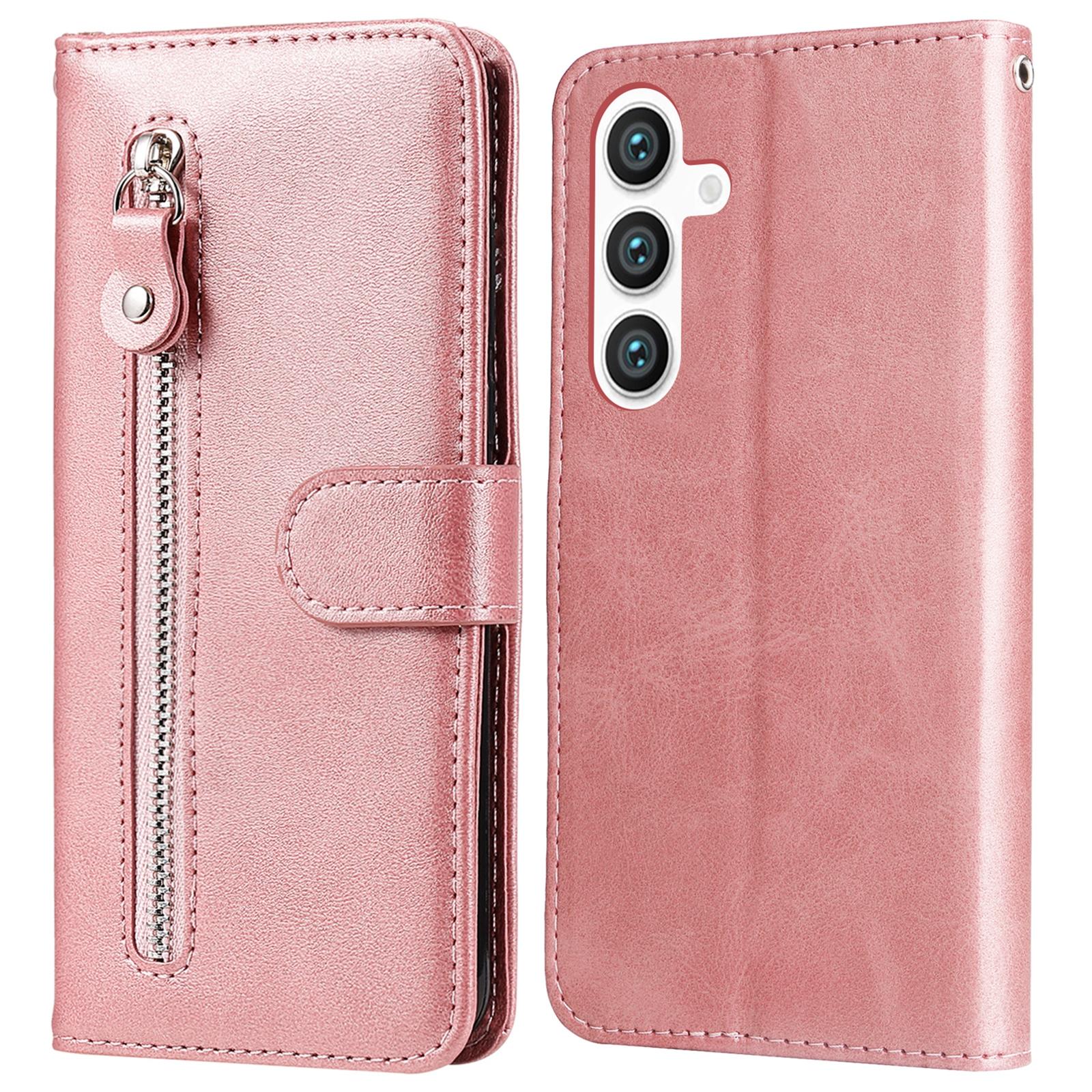 

For Samsung Galaxy S25+ Case Zipper Wallet Calf Texture PU Leather Phone Cover B