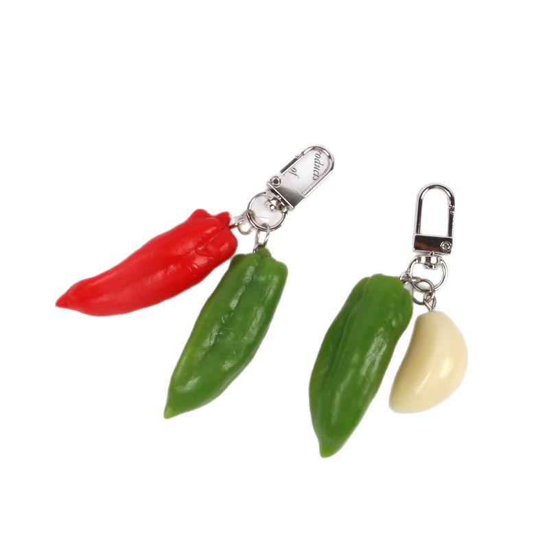 Creative Vegetable Keychain: Red, Green, Yellow Pepper & Garlic Toy Pendant