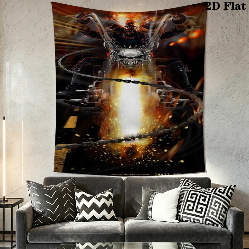 Ghost Rider Skull Flame Bike Tapestry Background Cloth Wallmounted Work Of Art Background Cloth Atmospheric Background Cloth