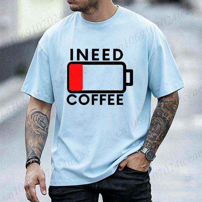 Men's T-Shirts Need Coffee Low Battery Graphic T-Shirt Fashion Trendy Tops Tee for Women Men Summer Casual Tshirts Short Sleeve