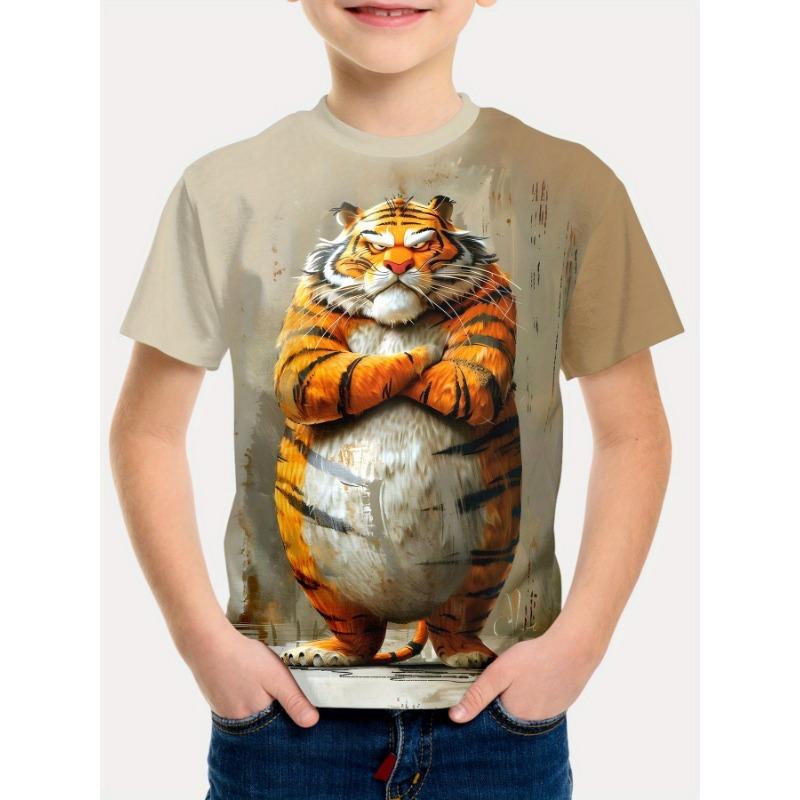 Summer Round Neck Cartoon Animal Pattern 3D Printed Top Fashionable Casual Short Sleeved Children's Boy T-shirts