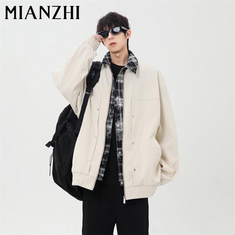 MianZhi Men s American Style Faux Two-Piece Plaid Workwear Jacket M