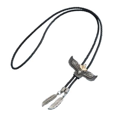 Herren Damen Amerikanisches Bolo-Krawatte Metall Fliegender Adler Cowboy Lederseil Krawatte Westliche Halskette mit Gefedertem Anhänger