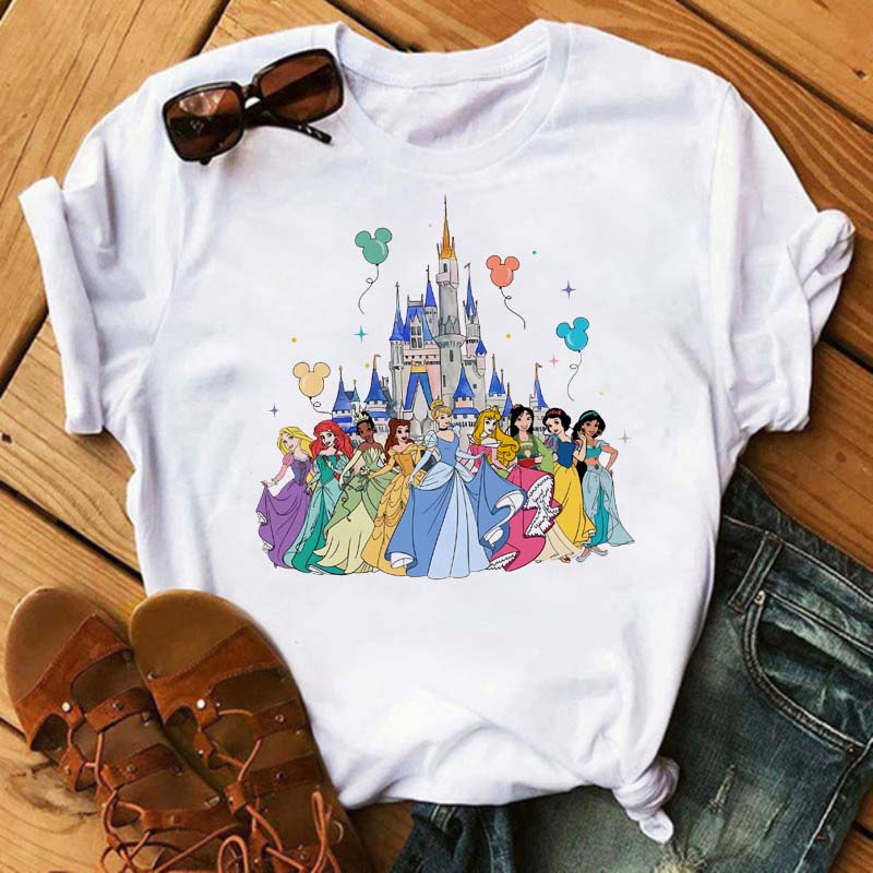 Funny Summer Disney Villains Printed Women T Shirts Round Neck Y2k Clothes Cartoon Graphic T Shirts 90s Female Tops Tees