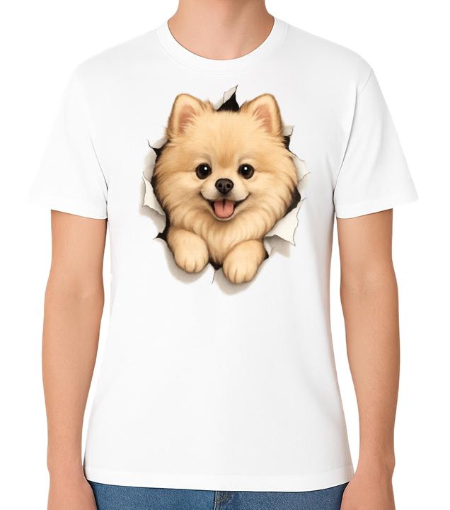 Cute Pomeranian Puppy Graphic Unisex Ripped T-Shirt Dog Lover Pet Tee S