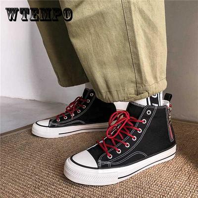 39-44 Men High-top Canvas Shoes Couples Flat Shoes Non-slip Deodorant Breathable Wear-resistant Comfortable Zipper Skate Board Shoes