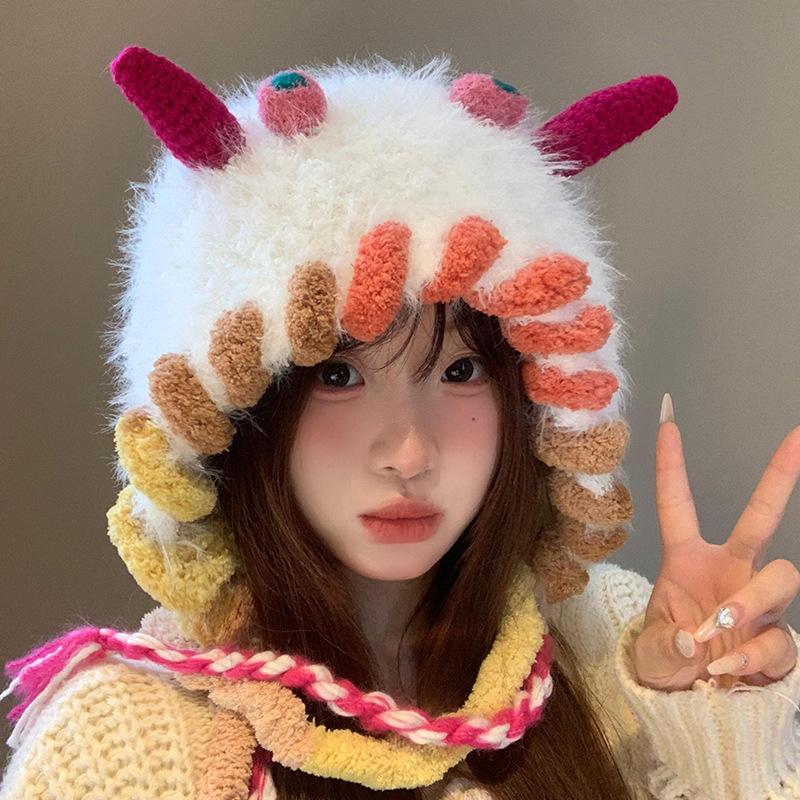 Cute Knitted Hats for Women Warm Woolen Hats for Autumn and Winter Ear Protecting Headscarves Face Enhancing Little Lei Feng Hats