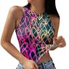 Nova primavera verão sexy mulheres crop top estampado gola redonda sem mangas colete curto lazer umbigo blusa slim fit nervurado regatas