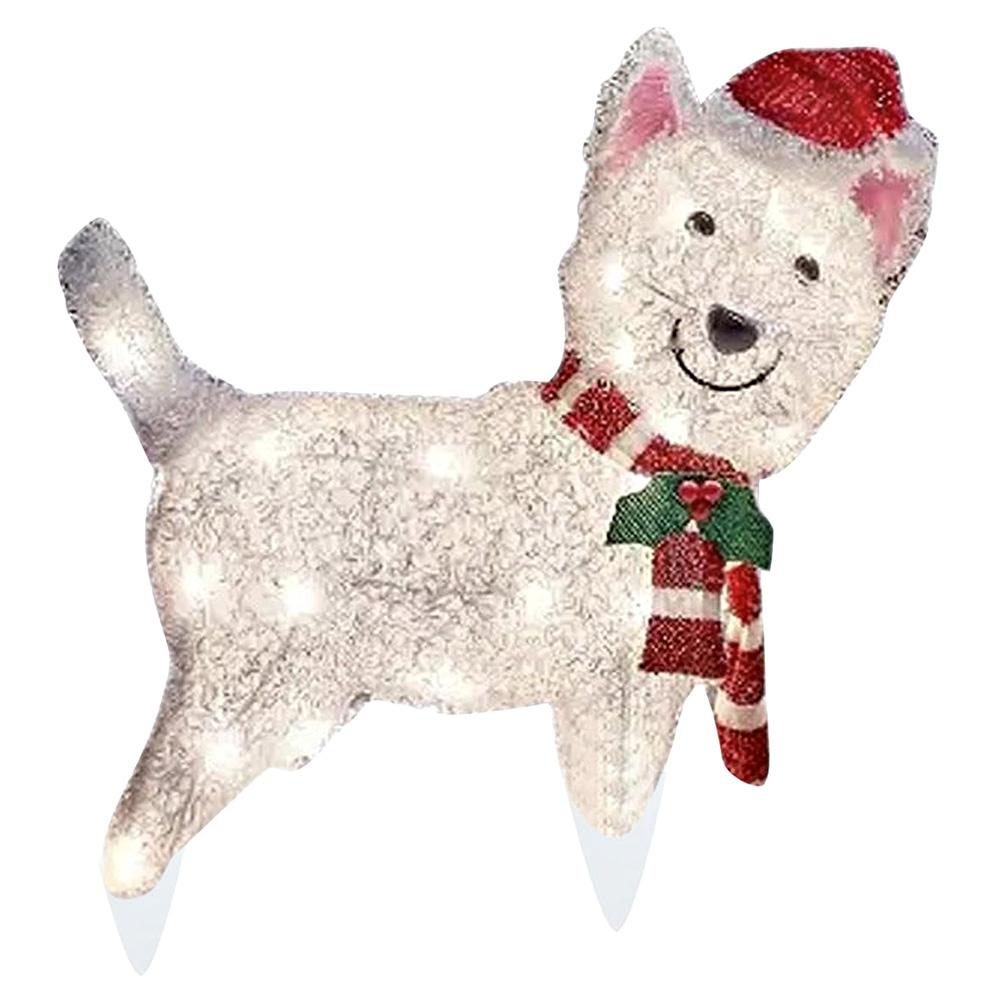 Winter Dog Decoration Waterproof Bright Lights Puppy Ornament Wearing Xmas Hat Acrylic for Home Garden Front Pathway Walkway