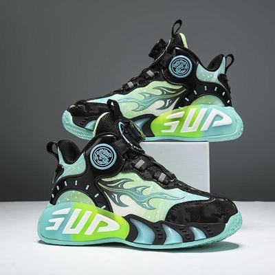 Kinder Anti-Rutsch Drehverschluss Basketballschuhe - Gepolsterte Leder-Sneaker