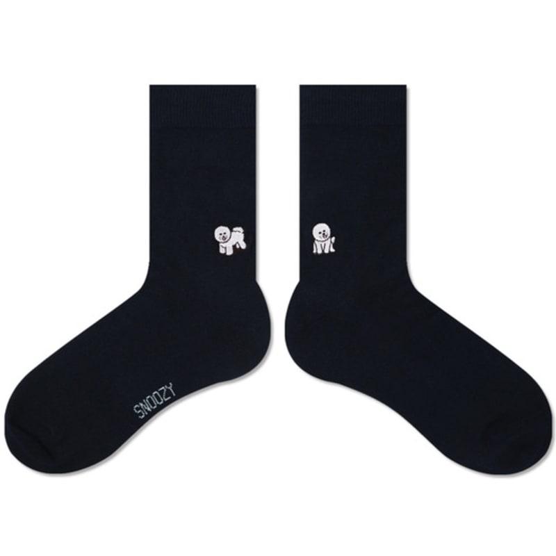 SNOOZY Bichon Puppy Embroidered Socks (Dark Navy)